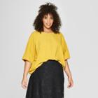 Women's Plus Size Pintuck Elbow Sleeve Boxy T-shirt - Who What Wear Yellow