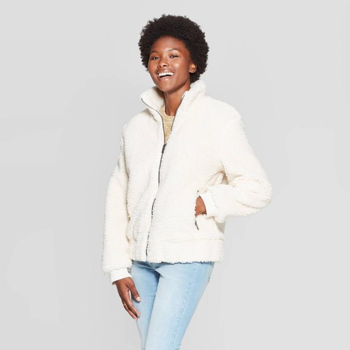 Women's Sherpa Bomber Jacket - Universal Thread Cream M, Women's, Size: