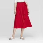 Women's Mid-rise Belted Midi Skirt - A New Day Red