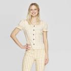 Women's Gingham Short Puff Sleeve Square Neck Button Front Top - Who What Wear White