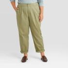 Women's Plus Size High-rise Straight Leg Cropped Pants - A New Day Olive