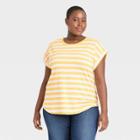 Women's Plus Size Striped Round Neck Cuffed T-shirt - Ava & Viv Yellow X