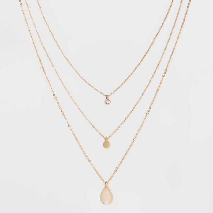 Three Rows Disc Layered Necklace - A New Day Gold, Women's,