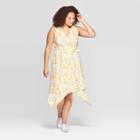 Women's Plus Size Floral Print Sleeveless V-neck Wrap Dress - Ava & Viv Yellow