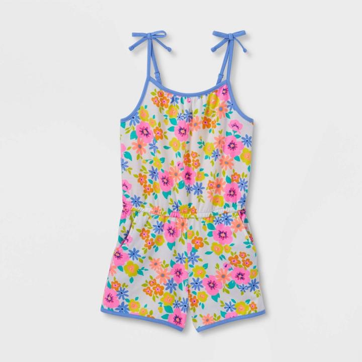Girls' Sleeveless Printed Knit Romper - Cat & Jack White