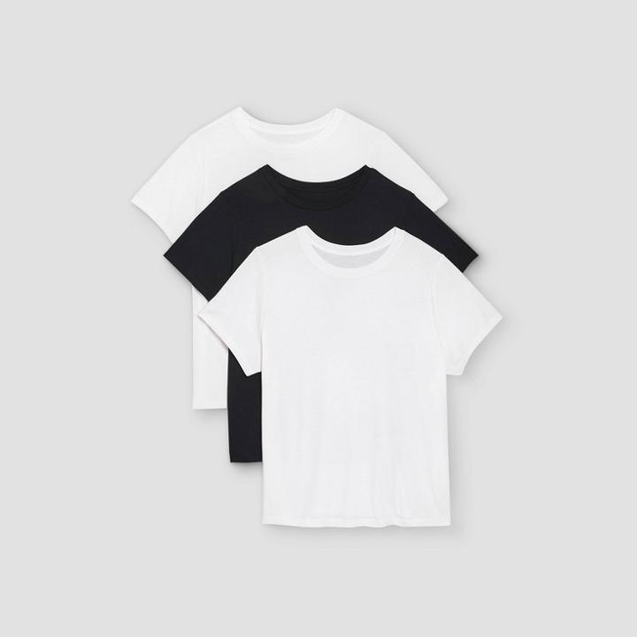 Women's Plus Size Short Sleeve Slim Fit 3pk Bundle T-shirt - A New Day White/white/black