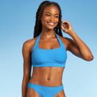 Juniors' Terry Longline Halter Bralette Bikini Top - Xhilaration Blue D/dd Cup