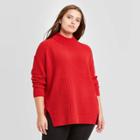 Women's Plus Size Mock Turtleneck Chenille Tunic Pullover Sweater - A New Day Red