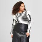 Women's Plus Size Long Sleeve Shoulder Frill Crew T-shirt - Who What Wear White/black Stripe 4x, Black/white