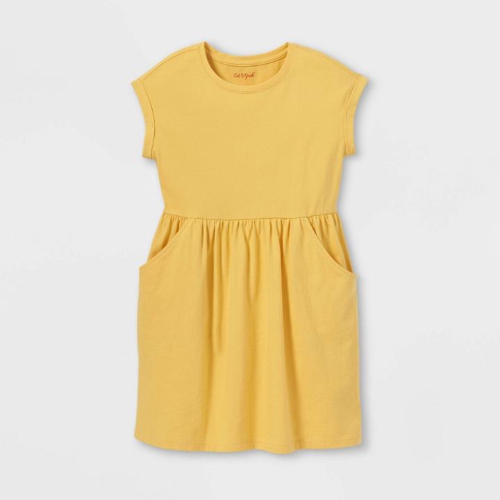 Girls' Printed 100% Cotton Short Sleeve Knit Dress - Cat & Jack Mustard Yellow