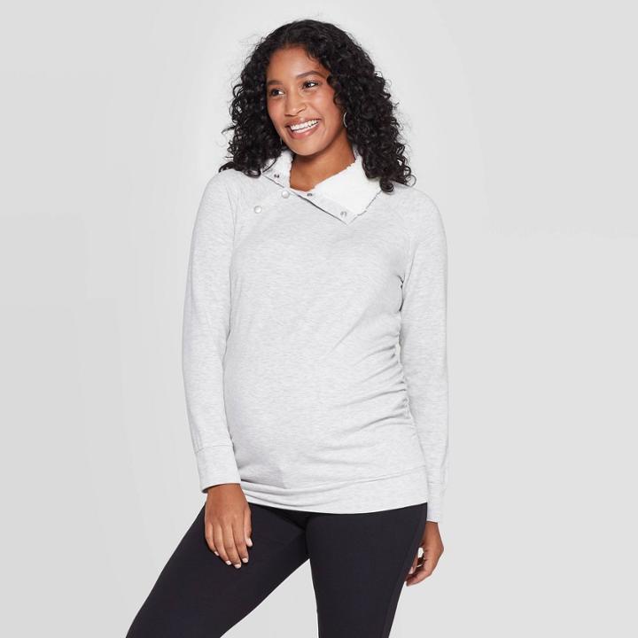 Maternity Long Sleeve Sherpa Sweatshirt - Isabel Maternity By Ingrid & Isabel Light Heather Gray Xs, Women's, Light Grey Gray