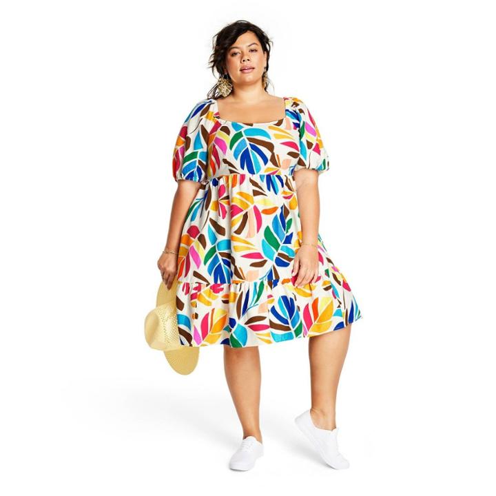 Women's Plus Size Botanical Print Puff Sleeve Mini Dress - Tabitha Brown For Target