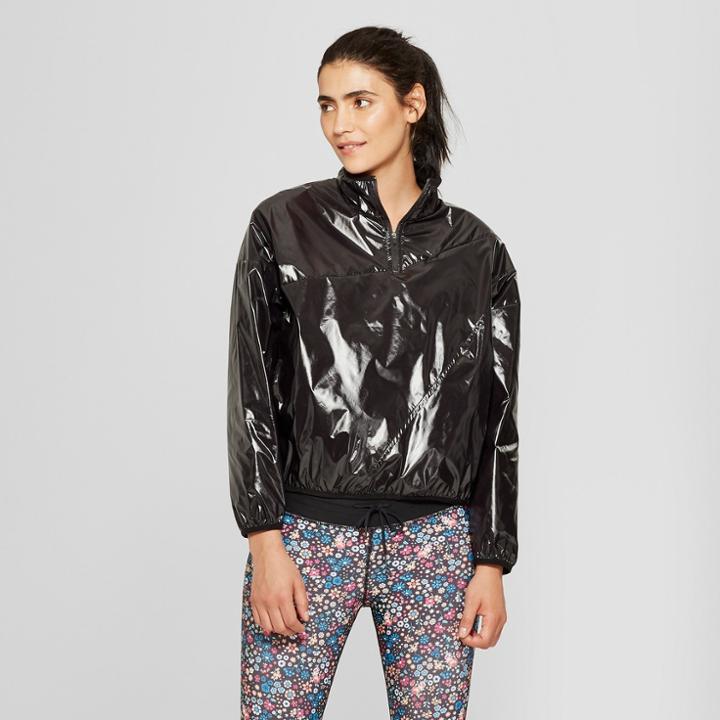 Women's Metallic Windbreaker Poncho - Joylab Black