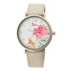 Women's Boum Mademoiselle Floral Dial Synthetic Leather Strap Watch-gray,