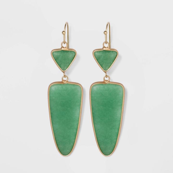 Semi-precious Gold And Jade Geometric Triangle Drop Earrings - Universal Thread Green, Women's