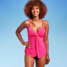 Women's Babydoll Overlay One Piece Swimsuit - Aqua Green Pink