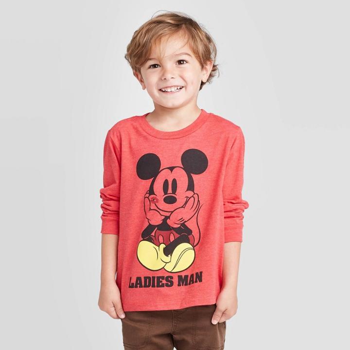 Toddler Boys' Disney Mickey Mouse Long Sleeve T-shirt - Red
