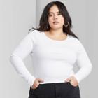 Women's Plus Size Long Sleeve Crewneck Lace Trim T-shirt - Wild Fable White 1x, Women's,
