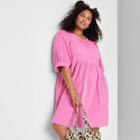 Women's Plus Size Ascot + Hart Puff Elbow Sleeve Graphic A-line Dress - Pink