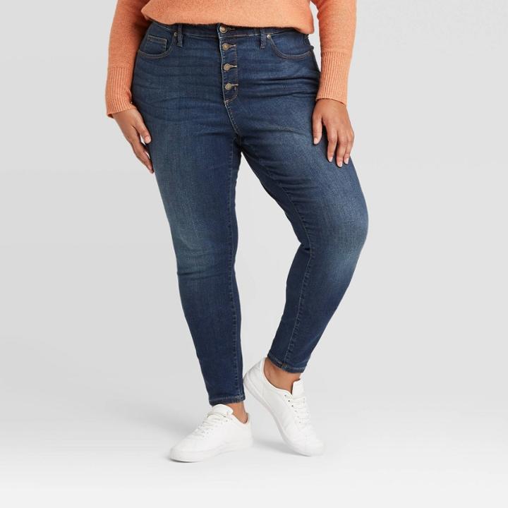 Women's Plus Size High-rise Skinny Jeans - Ava & Viv Dark Wash