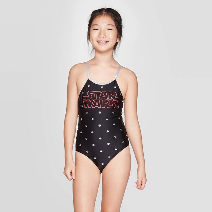 Disney Girls' Star Wars One Piece Swim Suit - Black L, Girl's,