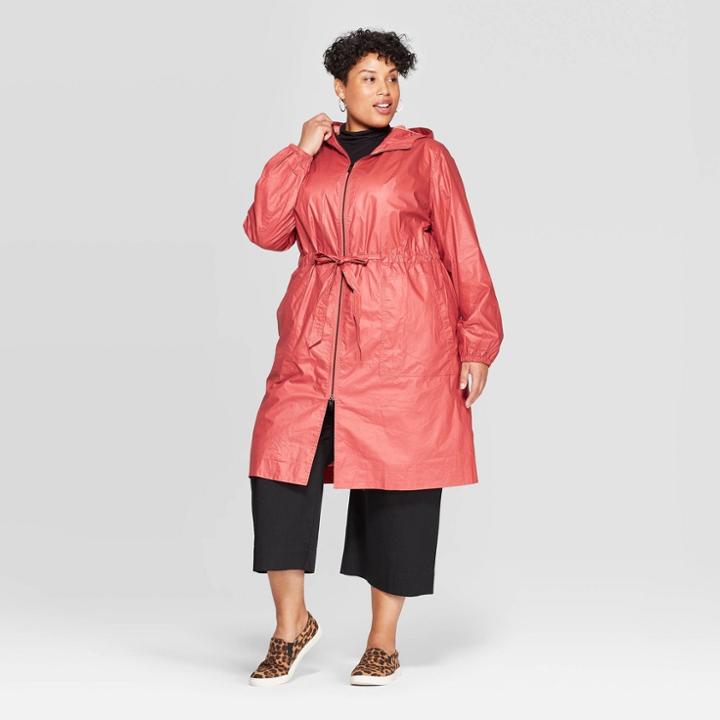 Women's Plus Size Rain Anorak Jacket - A New Day Orange