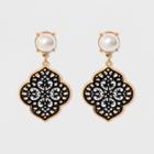 Pearl Cab And Filigree Pattern Drop Earrings - A New Day Black