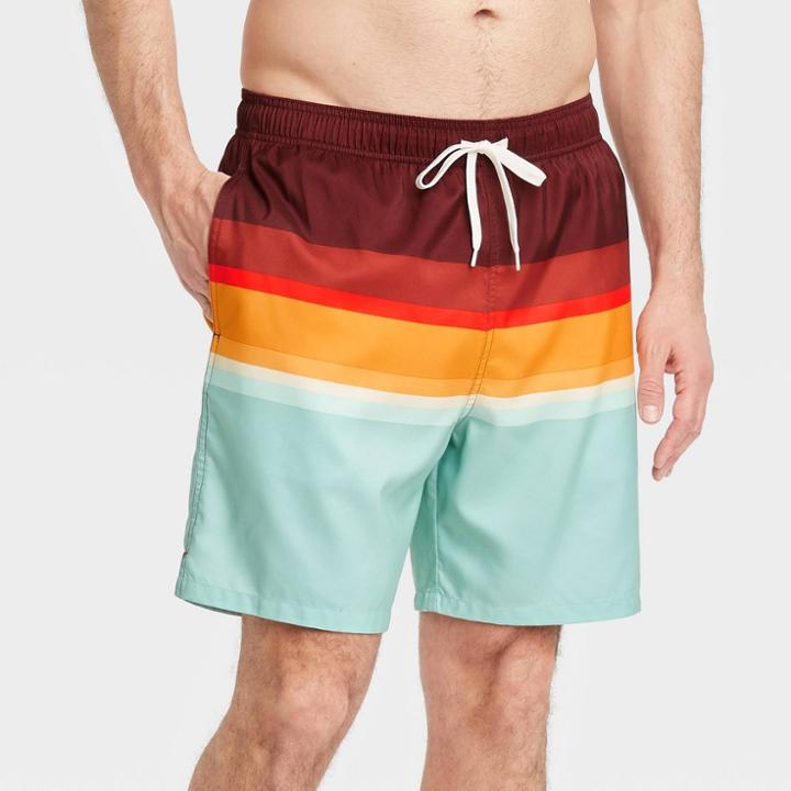 Men's 7 Plaid Swim Trunks - Goodfellow & Co Red