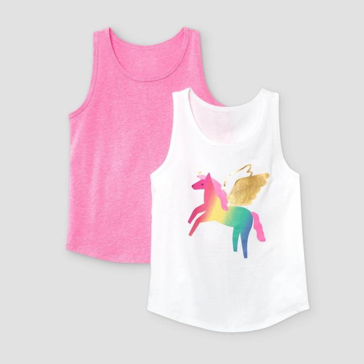 Girls' 2pk Graphic Tank Top - Cat & Jack Neon Pink/white