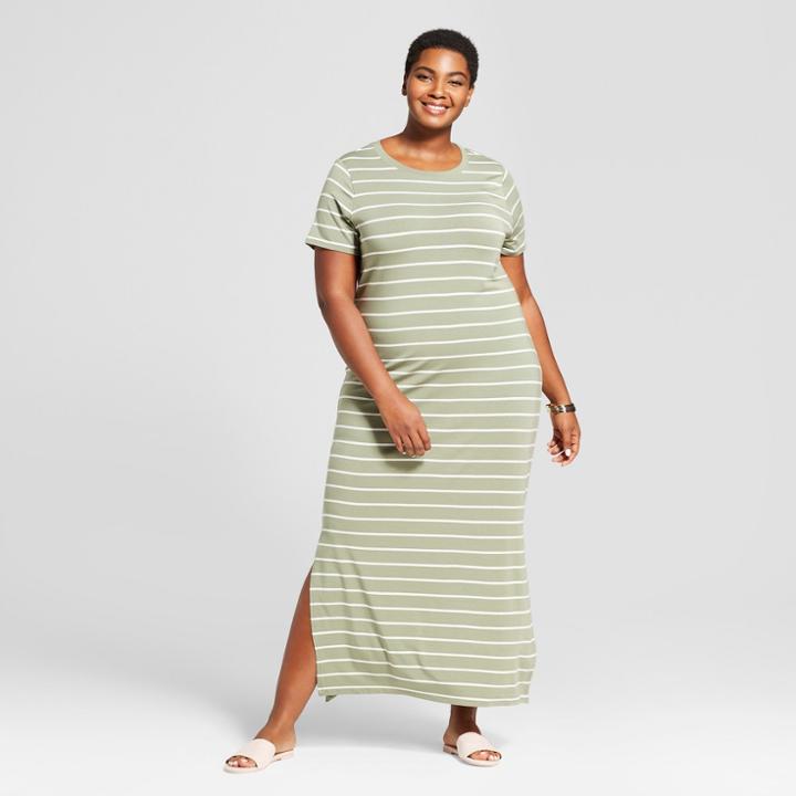 Women's Plus Size Striped T-shirt Maxi Dress - Ava & Viv Green
