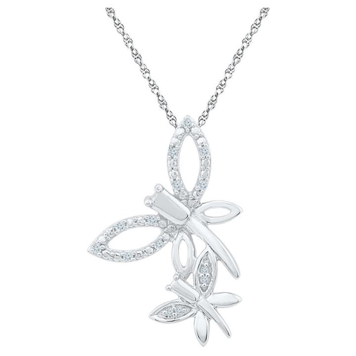 Target 1/20 Ct. T.w. Round White Diamond Prong Set Dragonfly Pendant In Sterling Silver (18 Ij-i2-i3), Girl's