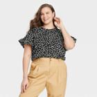 Women's Plus Size Ruffle Short Sleeve Blouse - Who What Wear Black Polka Dots