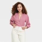 Women's Long Sleeve Popover Top - A New Day Pink