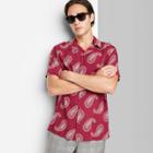 Adult Short Sleeve Woven Button-down Shirt - Original Use Red/floral Print