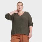 Women's Plus Size V-neck Pullover Sweater - Knox Rose Olive Green
