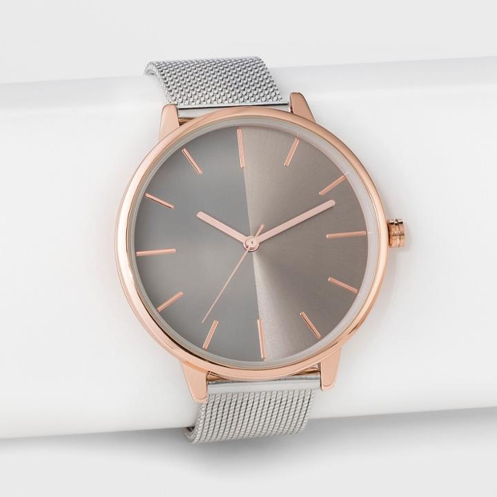 Women's Contrast Dial Mesh Watch - A New Day Silver,
