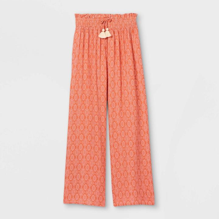 Girls' Smocked Waist Wide Leg Pants - Art Class Orange
