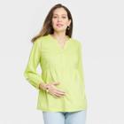 Long Sleeve Woven Popover Maternity Shirt - Isabel Maternity By Ingrid & Isabel Green
