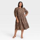 Women's Plus Size Puff Long Sleeve Tiered Dress - Ava & Viv Leopard Print X