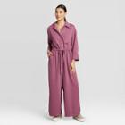 Women's Long Sleeve Collared Wide Leg Jumpsuit - Prologue Purple