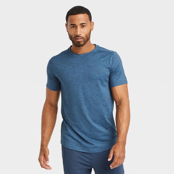 Men's Short Sleeve Soft Stretch T-shirt - All In Motion Heathered Navy Blue