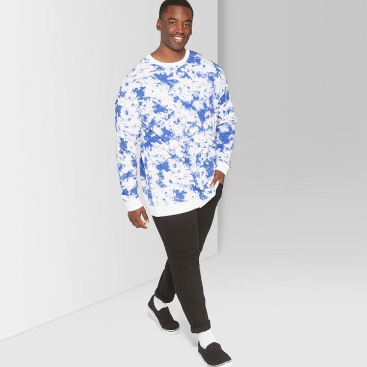 Men's Big & Tall Long Sleeve Drop Shoulder Tie Dye Crew Pullover Sweatshirt - Original Use
