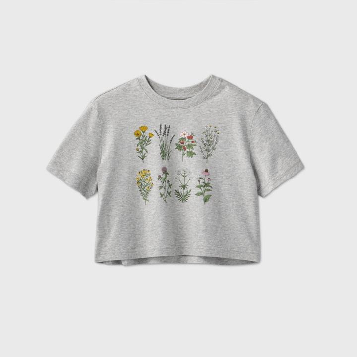 Women's Floral Cropped Lounge T-shirt - Colsie Gray