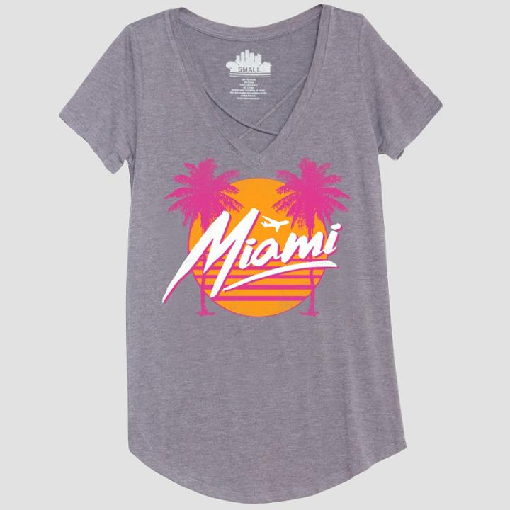 Women's Short Sleeve Miami Photo Print Graphic T-shirt - Awake Heather Gray