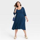 Women's Plus Size 3/4 Sleeve Babydoll Dress - Ava & Viv Navy X, Blue