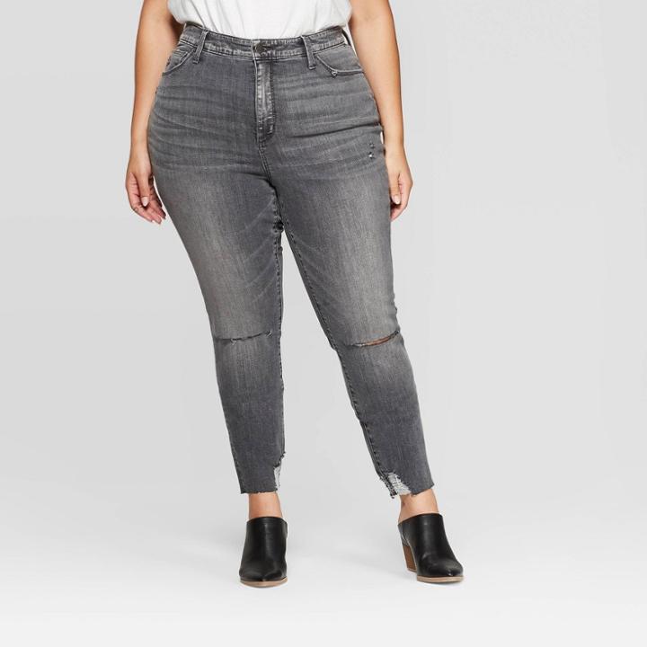 Women's Plus Size High-rise Distressed Skinny Jeans - Universal Thread Gray Wash