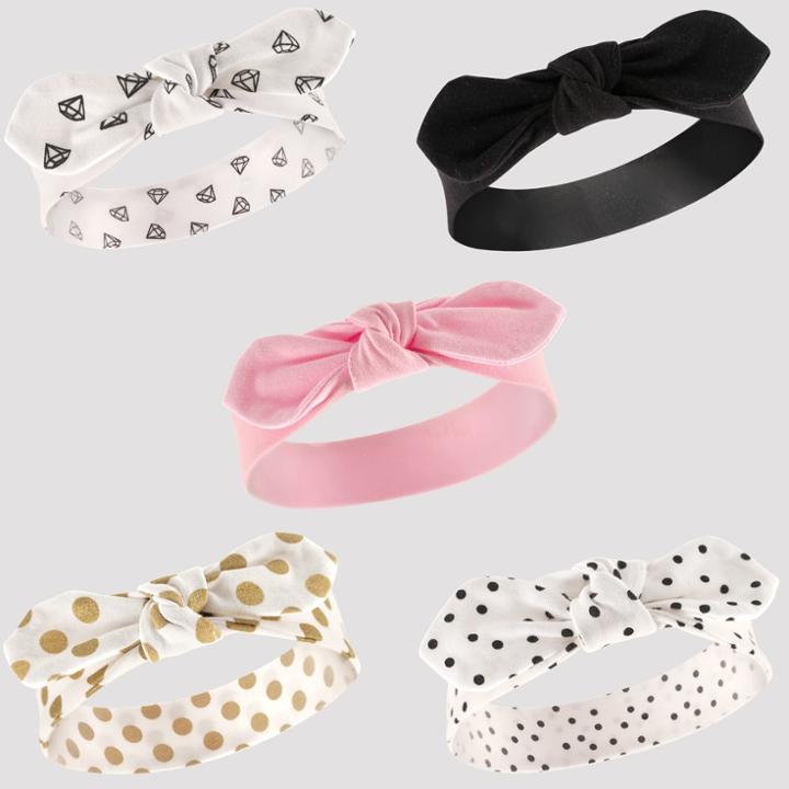 Hudson Baby Girls' 5pk Headbands, Dots - Gold