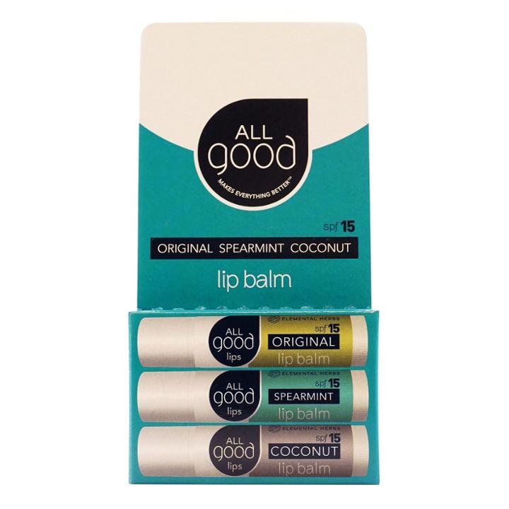 All Good Lip Balm Variety Pack - Original, Spearmint & Coconut .45 Oz Ea
