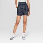Women's Chambray Paperbag Waist Shorts - A New Day Indigo
