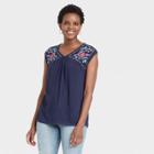 Women's Sleeveless Embroidered Knit V-neck Top - Knox Rose Navy